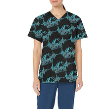 Load image into Gallery viewer, Summit Female Scrub Top Black All Over Print Scrub Top
