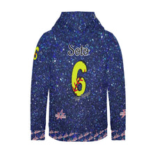 Load image into Gallery viewer, All American Softball Number Nickname Blue Glitter Yellow Softball Numbers Women&#39;s Long Sleeve Fleece Hoodie (Model H55)
