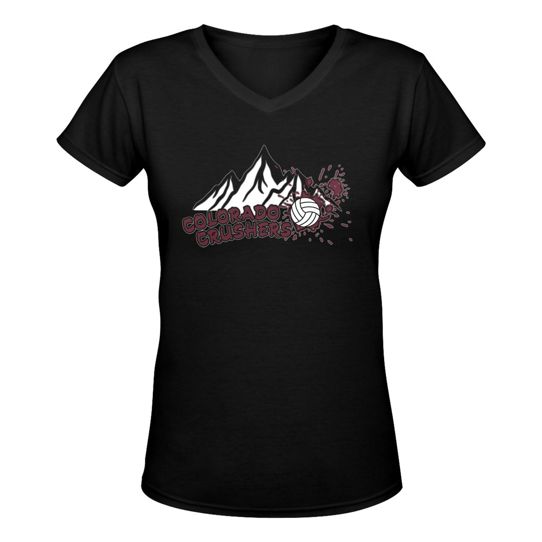 Crusher Women Vneck black/Maroon Women's Deep V-neck T-shirt (Model T19)