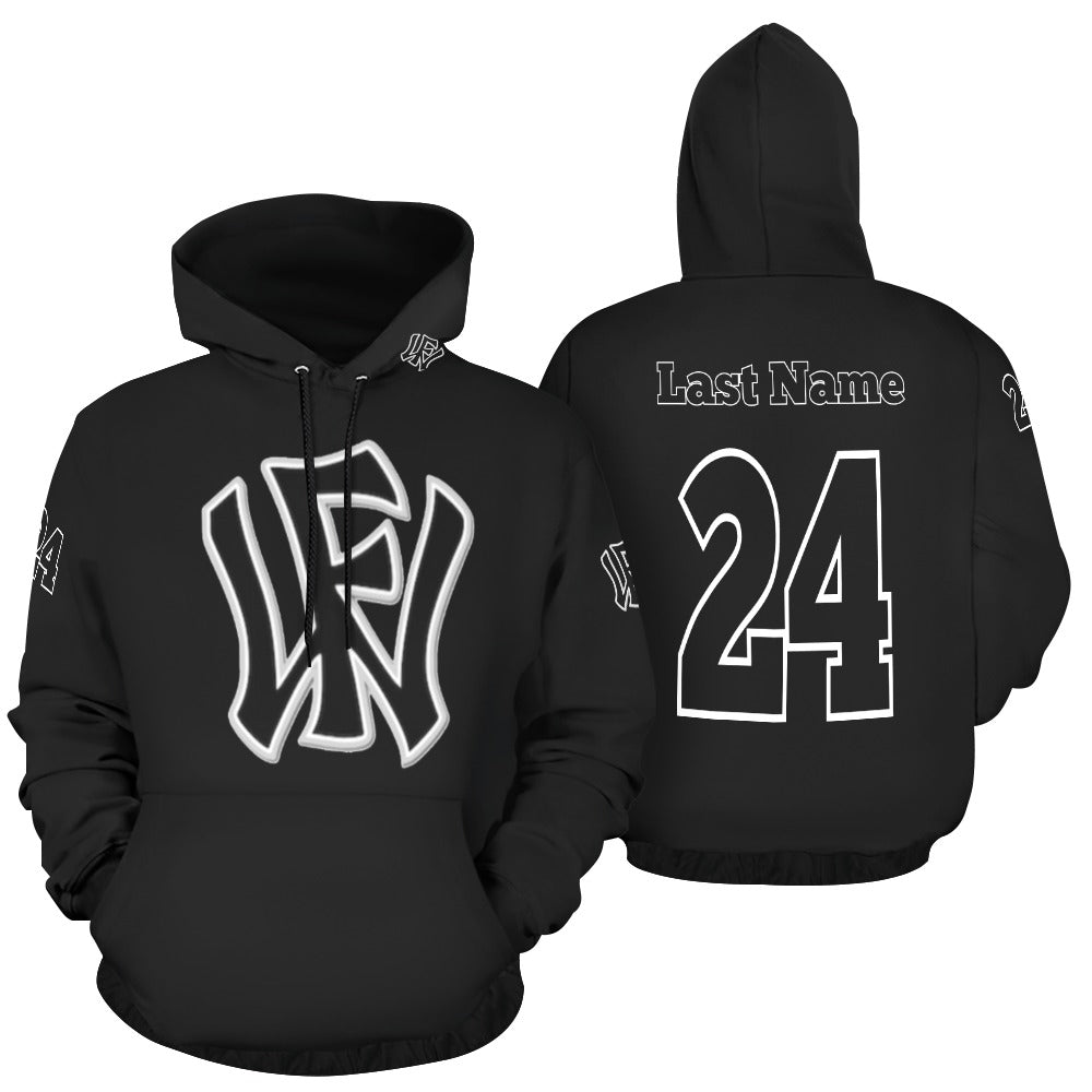 WF Sport Name/Number Black/black All Over Print Hoodie for Men (USA Size) (Model H13)