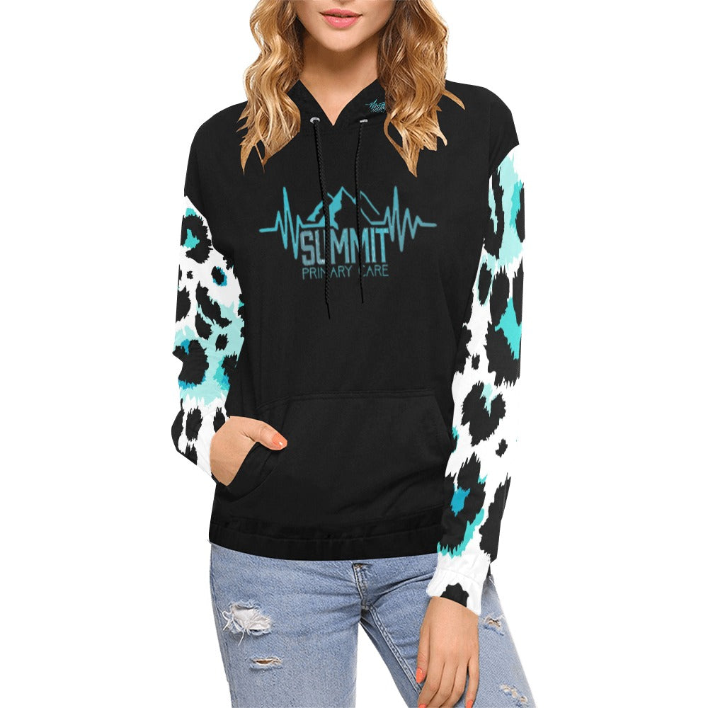 Summit Women Fit Black Hoodie Arms All Over Print Hoodie for Women (USA Size) (Model H13)