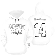Load image into Gallery viewer, South Volley Ball Hoodie Name/Number white white All Over Print Hoodie for Women (USA Size) (Model H13)

