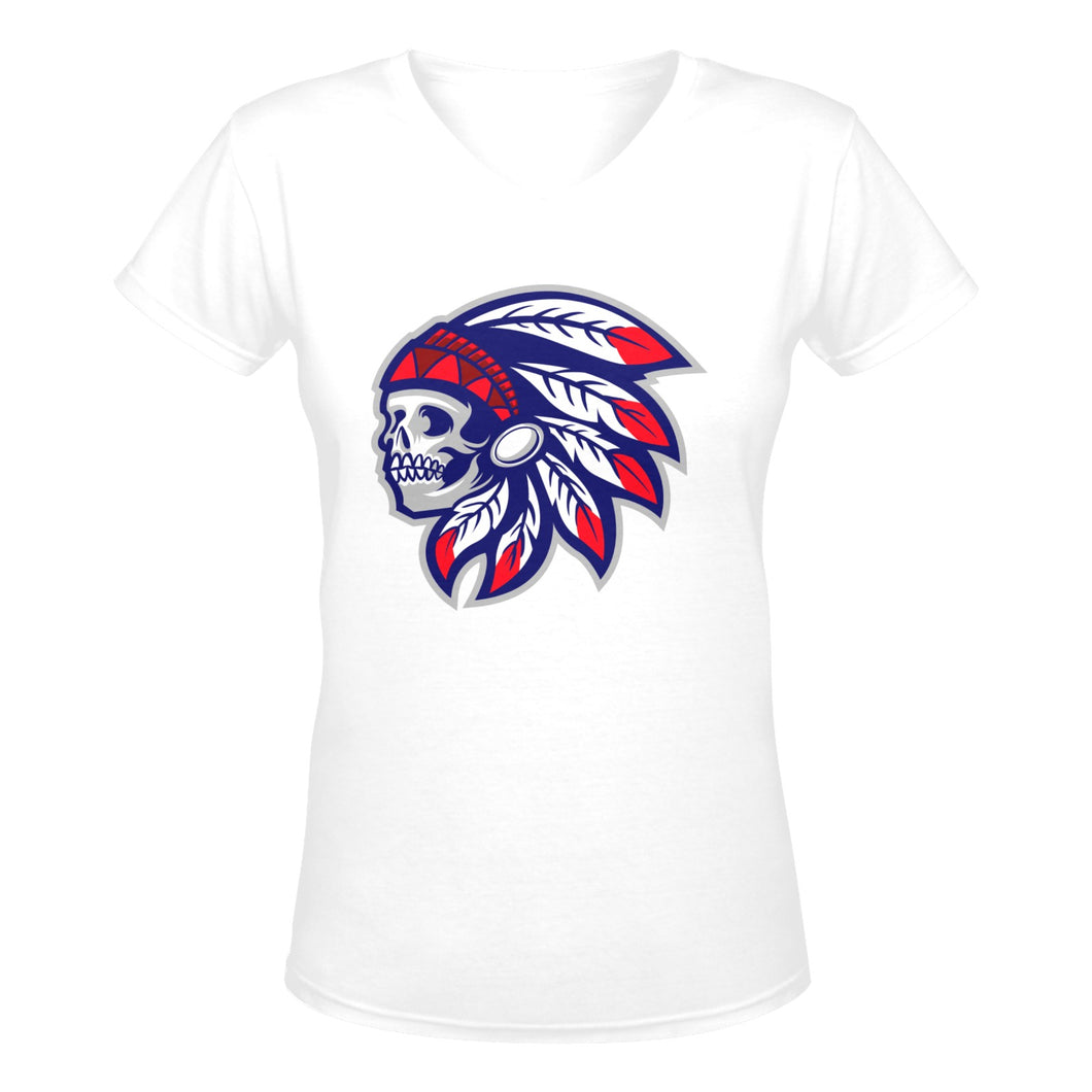 Tribe V Pink White Women's Deep V-neck T-shirt (Model T19)