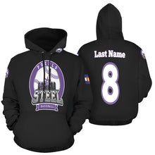 Load image into Gallery viewer, Pueblo Steel Last Name/Number All Over Print Hoodie for Women (USA Size) (Model H13)
