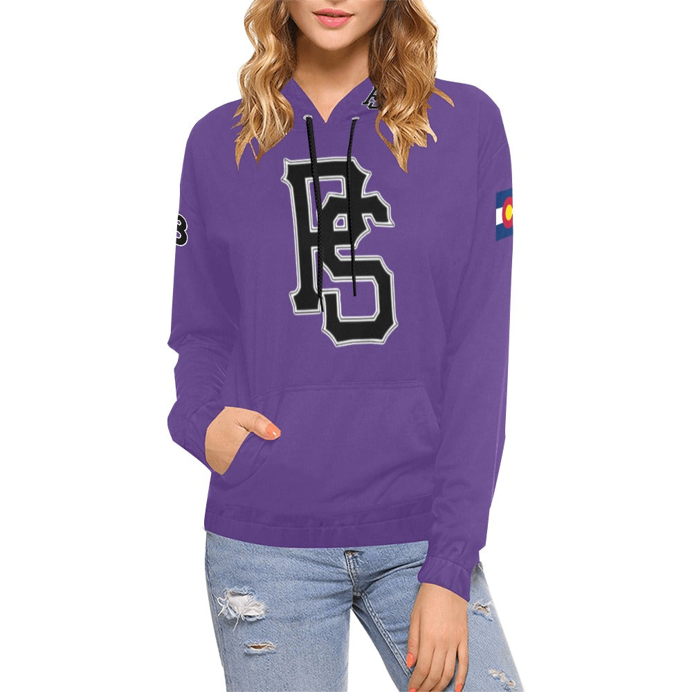 Pueblo Steel purple PS Last name/Number Nickname B/W All Over Print Hoodie for Women (USA Size) (Model H13)