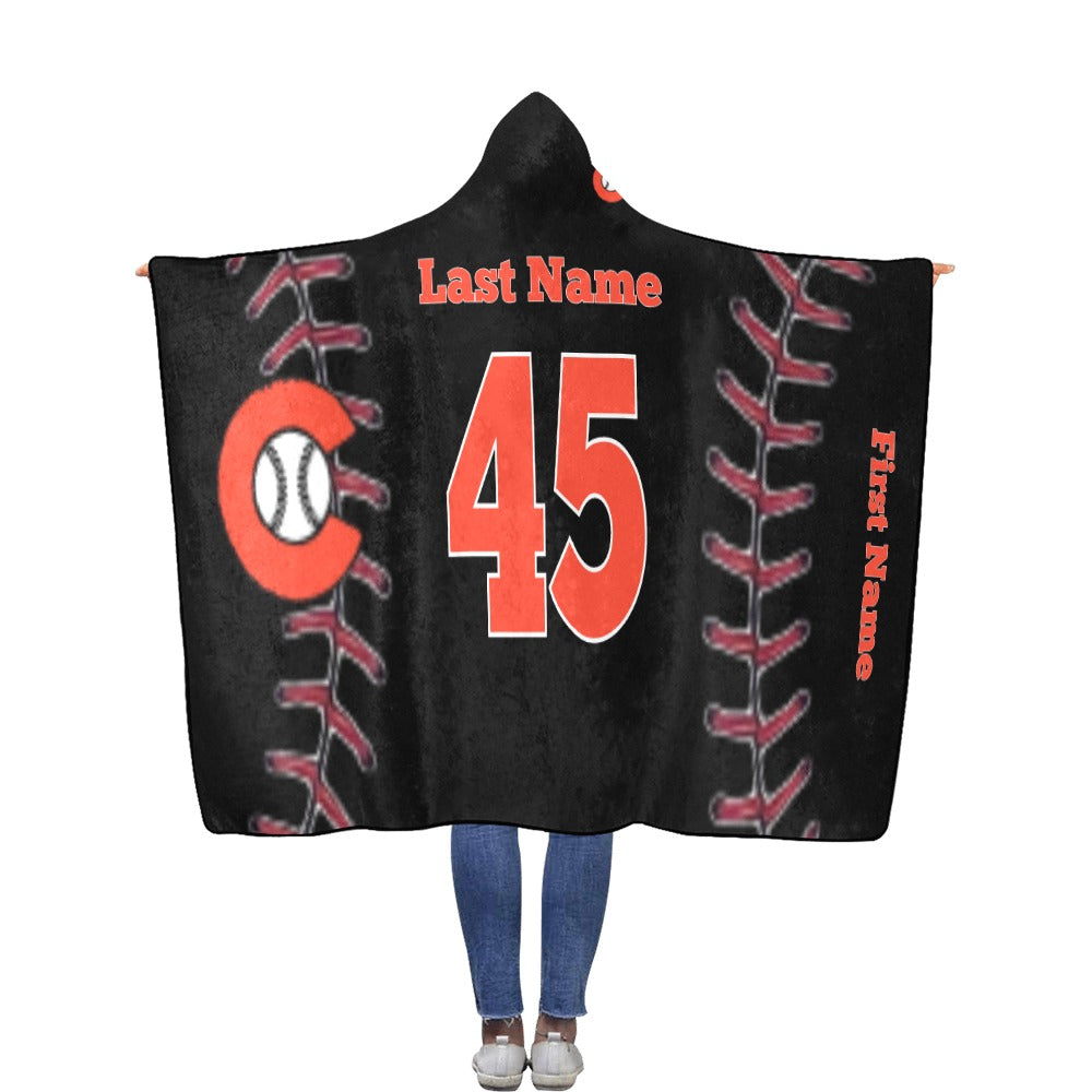 Baseball Hooded Blanket Black2 Flannel Hooded Blanket 56''x80''