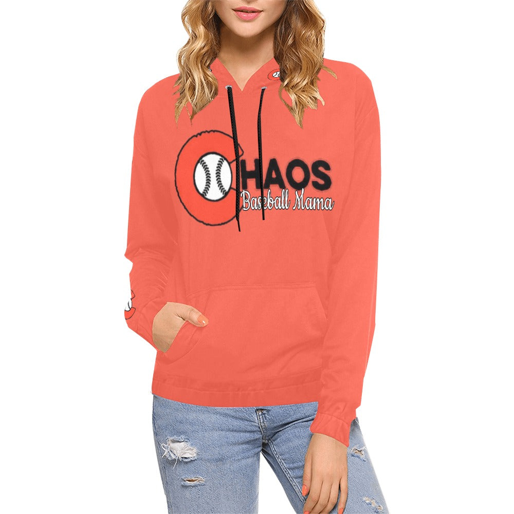 Chaos Mama Orange All Over Print Hoodie for Women (USA Size) (Model H13)