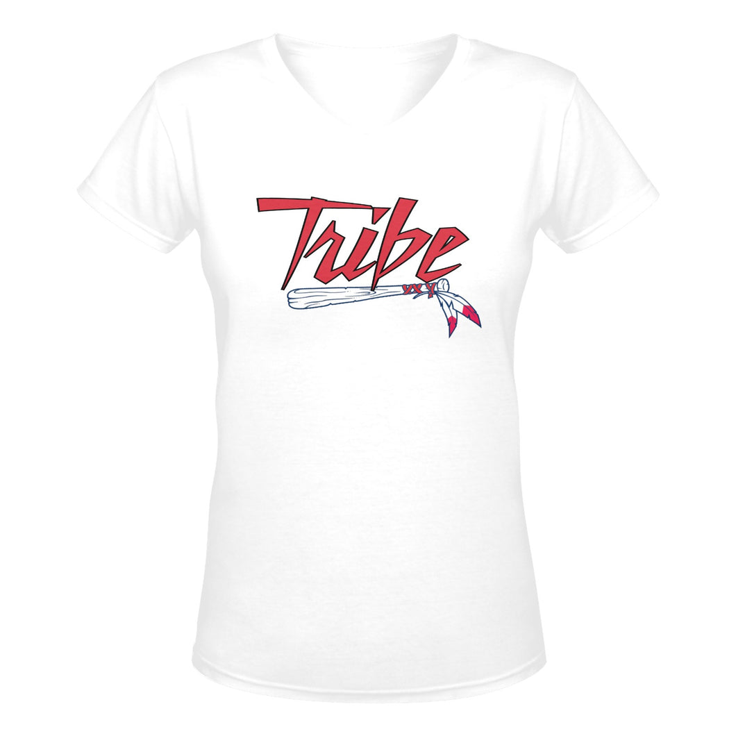 Tribe V Pink White f Women's Deep V-neck T-shirt (Model T19)