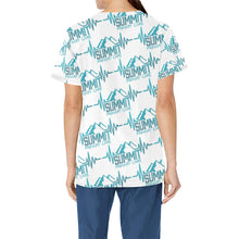 Load image into Gallery viewer, Summit Female Scrub Top White All Over Print Scrub Top
