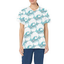 Load image into Gallery viewer, Summit Female Scrub Top White All Over Print Scrub Top
