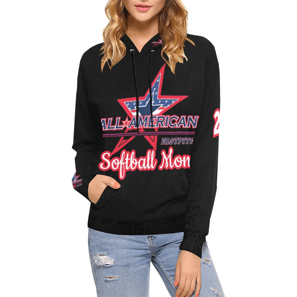 All American Mom Hoodie Full Custom Black Red Words All Over Print Hoodie for Women (USA Size) (Model H13)