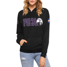 Load image into Gallery viewer, Pueblo Steel B/W PS Last name/Number Nickname B/W 0 All Over Print Hoodie for Women (USA Size) (Model H13)
