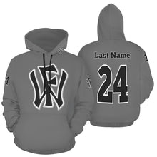 Load image into Gallery viewer, WF Sport Name/Number Grey/black All Over Print Hoodie for Men (USA Size) (Model H13)
