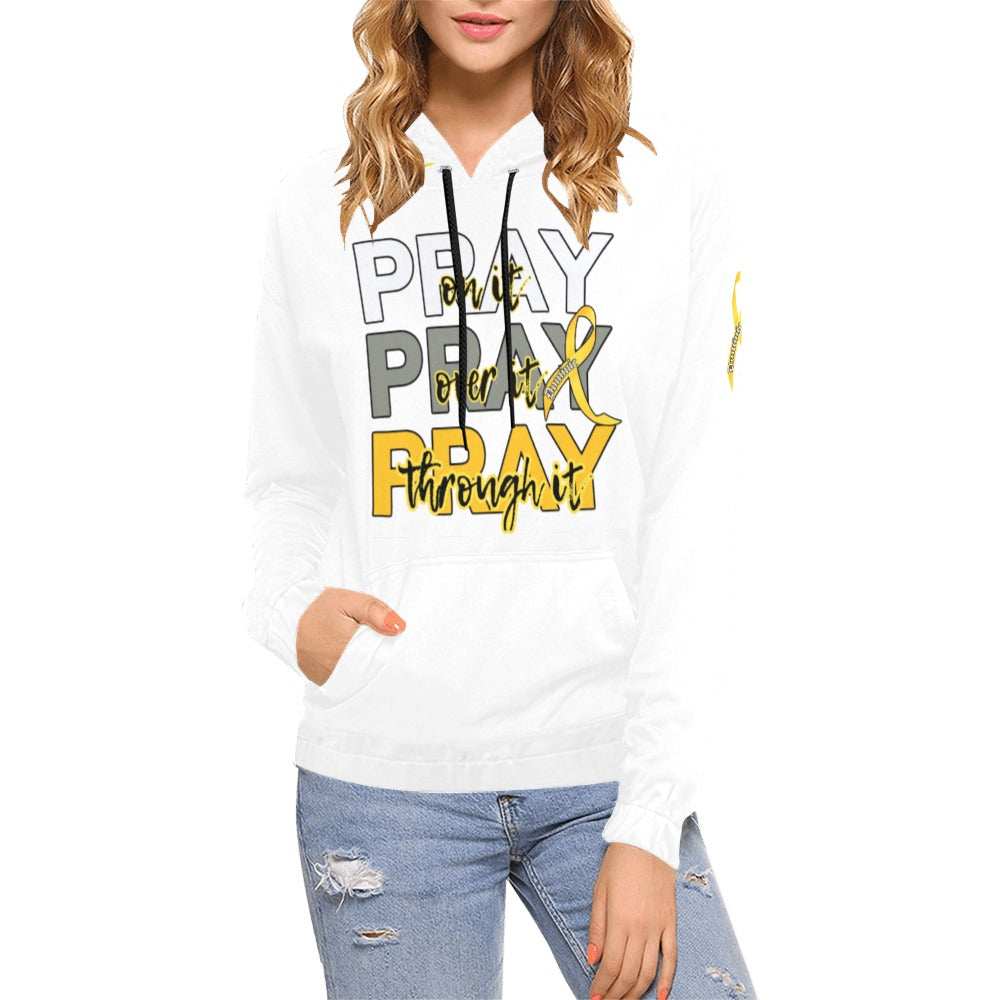 DOM White Pray All Over Print Hoodie for Women (USA Size) (Model H13)