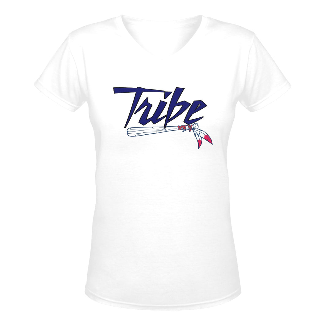 Tribe V White f Women's Deep V-neck T-shirt (Model T19)