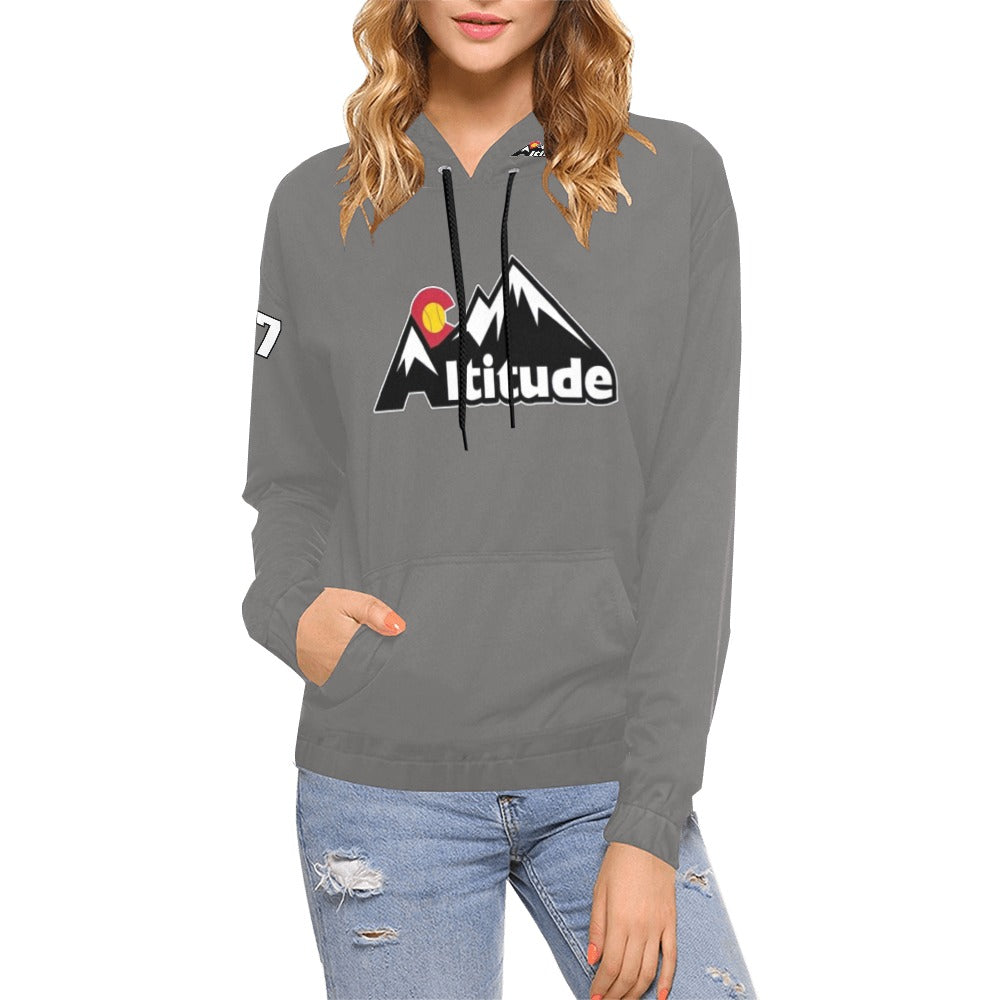 Altitude Grey Last name/Number Nickname B/W 17 All Over Print Hoodie for Women (USA Size) (Model H13)