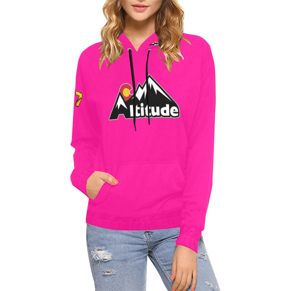Altitude Pink Last name/Number Nickname Softball Numbers All Over Print Hoodie for Women (USA Size) (Model H13)