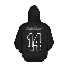 Load image into Gallery viewer, South Volley Ball Hoodie Name/Number black/black All Over Print Hoodie for Women (USA Size) (Model H13)
