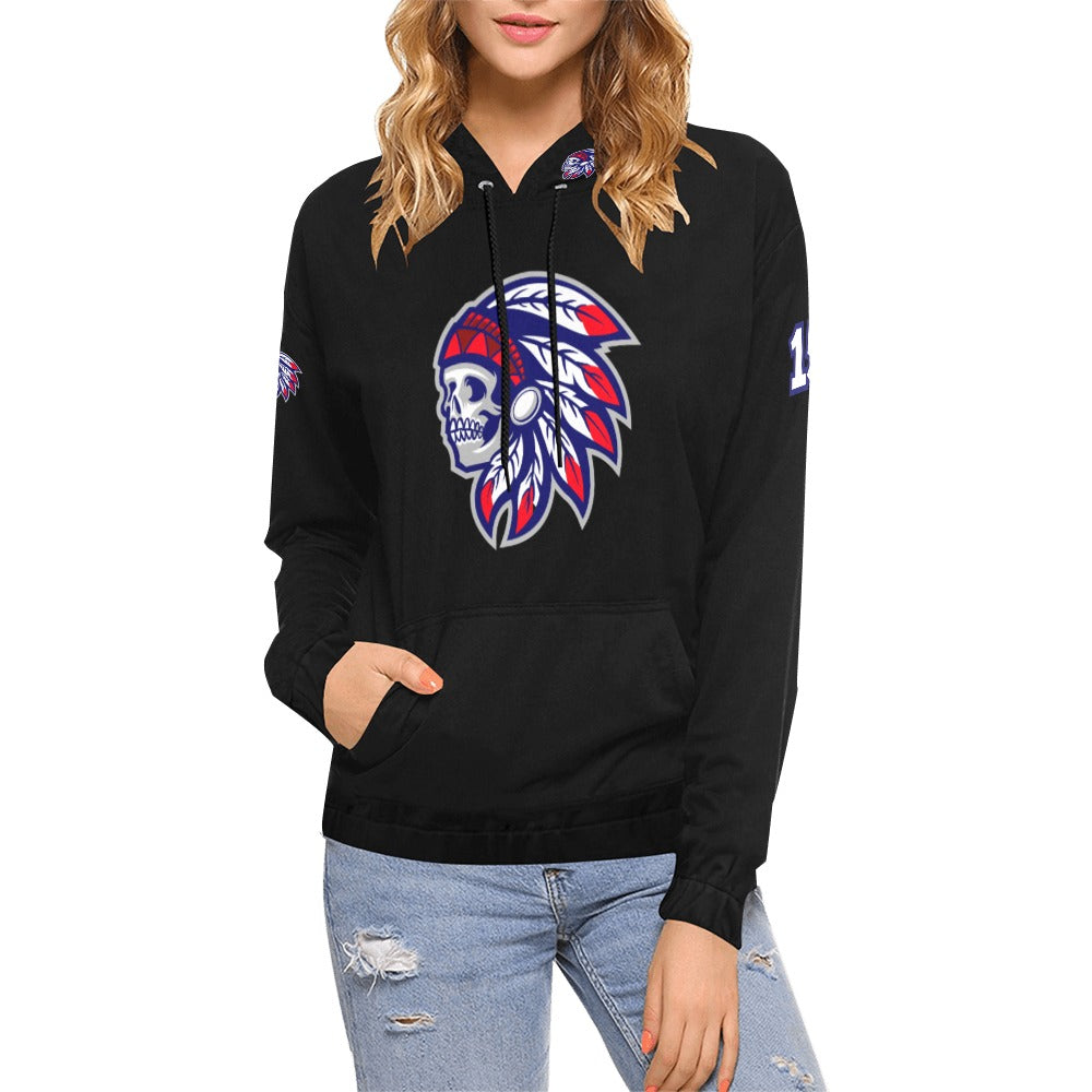 Tribe Black Name/Number All Over Print Hoodie for Women (USA Size) (Model H13)