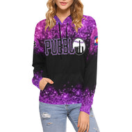 Pueblo Steel Logo purple PS Last name/Number Nickname Glitter All Over Print Hoodie for Women (USA Size) (Model H13)