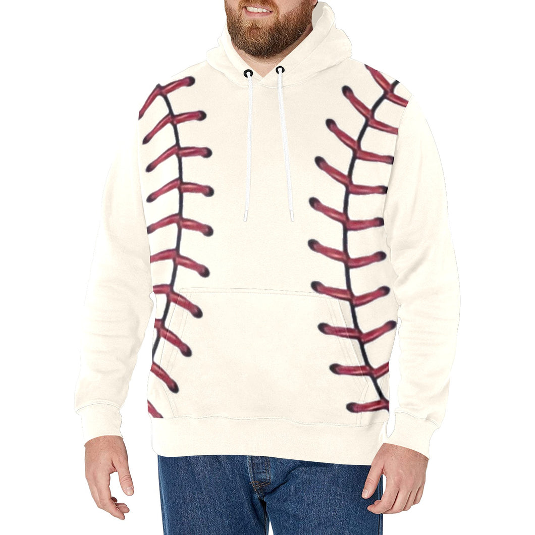 Baseball Cream Fleece Lined Men's Long Sleeve Fleece Hoodie (Model H55)