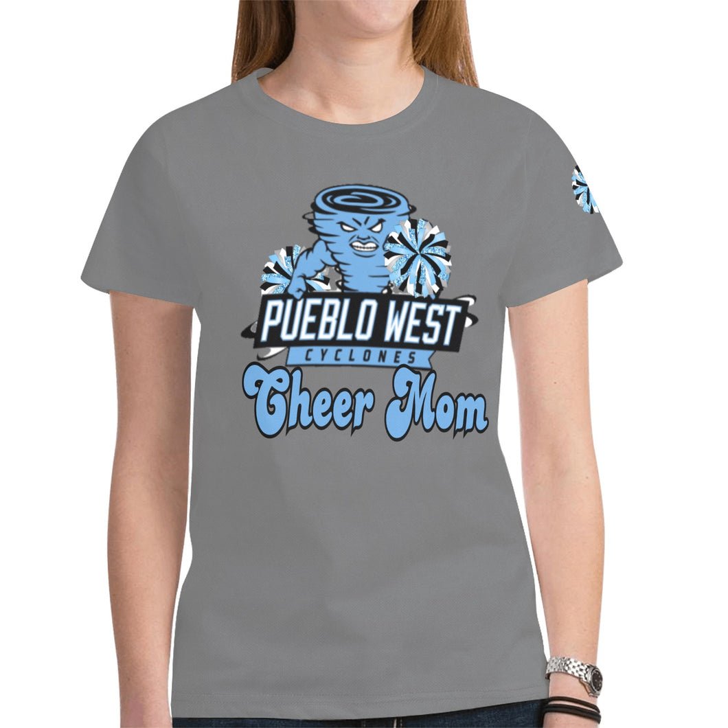 Pueblo West Cheer Mom Grey New All Over Print T-shirt for Women (Model T45)