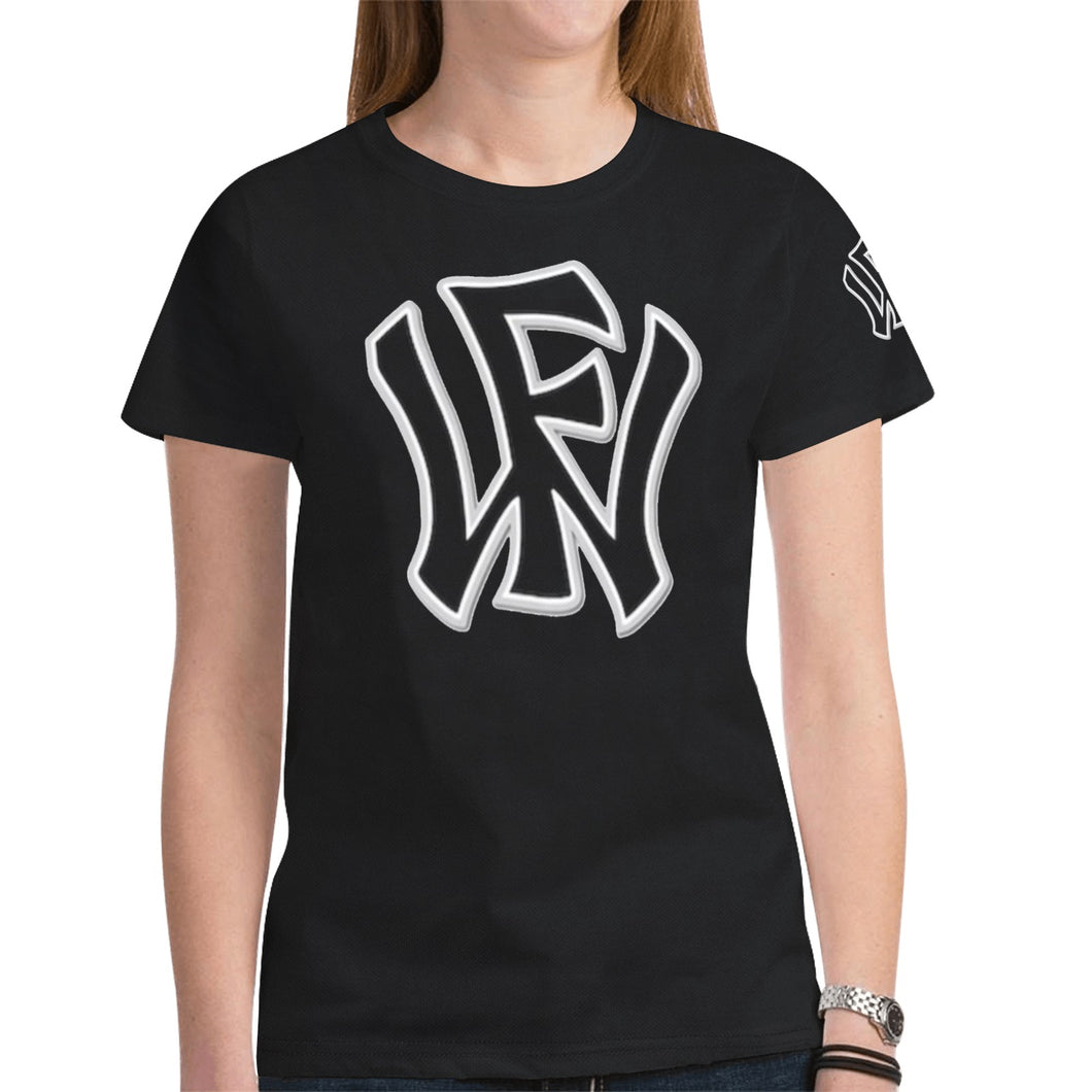 WF Women Mesh Grey Lastname/Number Black New All Over Print T-shirt for Women (Model T45)