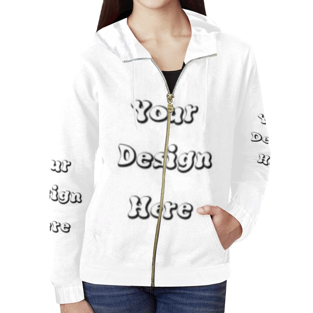 Custom Your Design Here- Zip-Up Female All Over Print Full Zip Hoodie for Women (Model H14)