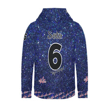 Load image into Gallery viewer, All American Softball Number Nickname Blue Glitter Basic Numbers Women&#39;s Long Sleeve Fleece Hoodie (Model H55)
