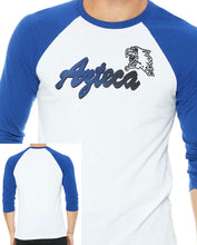 Load image into Gallery viewer, Adult Raglan Shirt Blue Cursive Design

