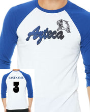 Load image into Gallery viewer, Adult Raglan Shirt Blue Cursive Design
