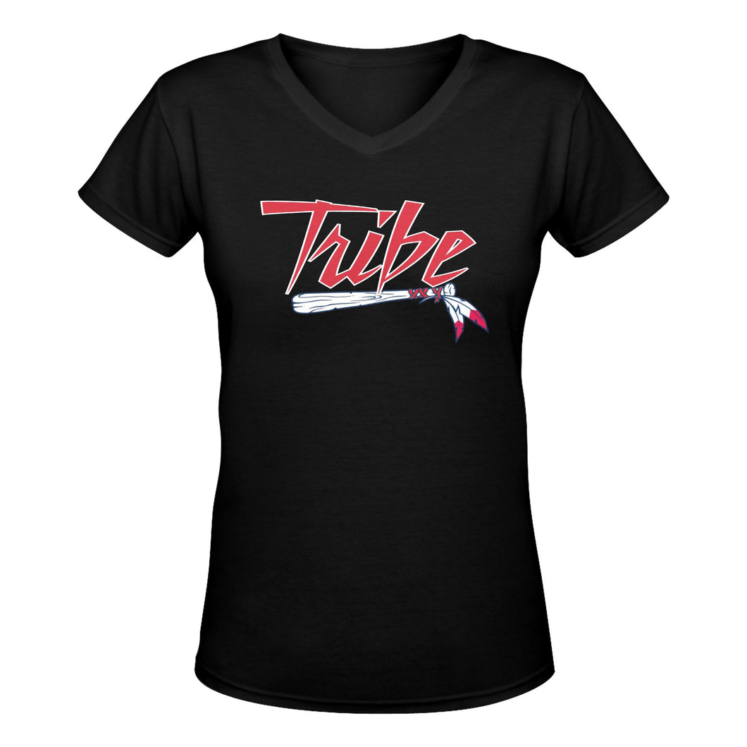 Tribe V red White Women's Deep V-neck T-shirt (Model T19)