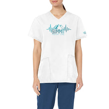 Load image into Gallery viewer, Summit Female Scrub Top White 2 All Over Print Scrub Top
