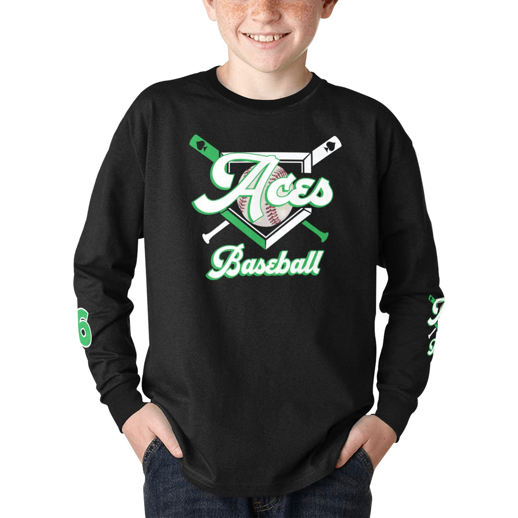 Aces Long Sleeve Number Kids' Rib Cuff Long Sleeve T-shirt (Model T64)