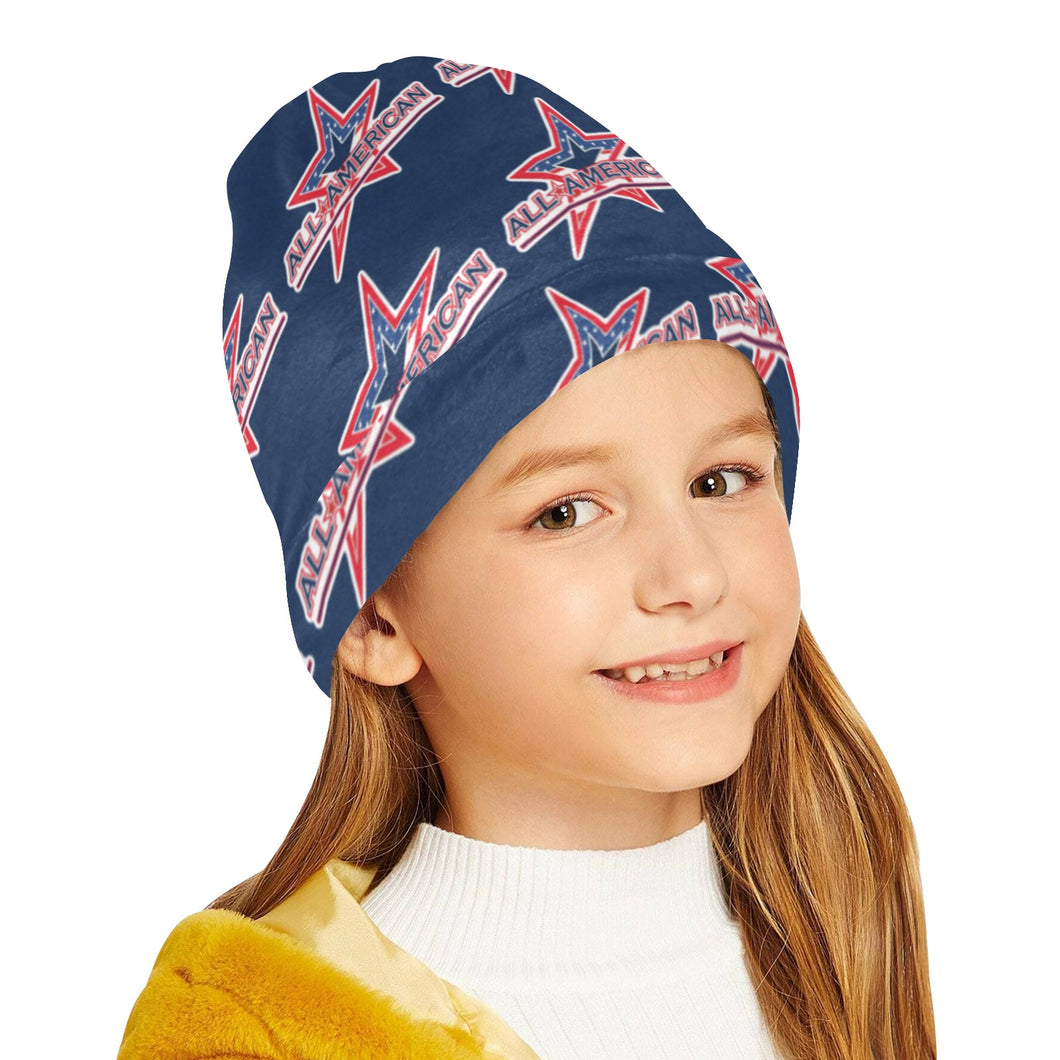 All American Beanie Pattern Navy Y All Over Print Beanie for Kids
