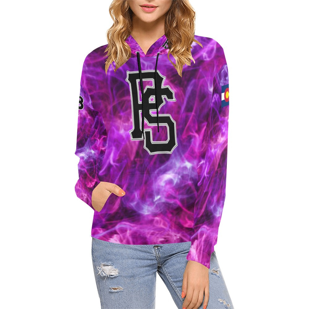 Pueblo Steel purple PS Last name/Number Nickname swirls All Over Print Hoodie for Women (USA Size) (Model H13)
