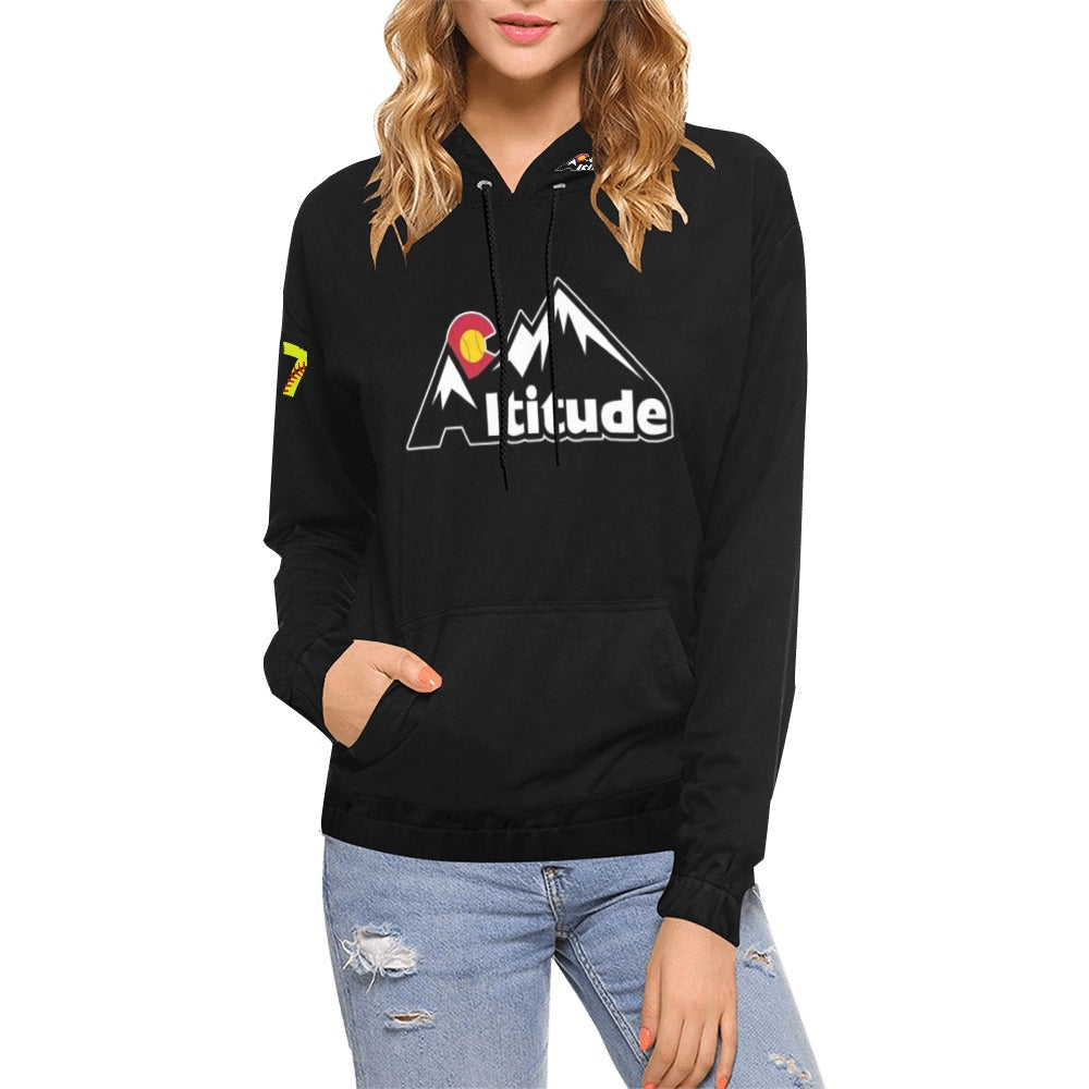 Altitude Black Last name/Number Nickname Softball Numers All Over Print Hoodie for Women (USA Size) (Model H13)