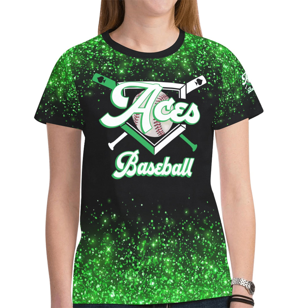 Aces  Glitter New All Over Print T-shirt for Women (Model T45)