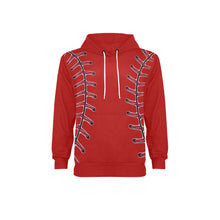 Load image into Gallery viewer, Baseball Red Fleece Lined Men&#39;s Long Sleeve Fleece Hoodie (Model H55)
