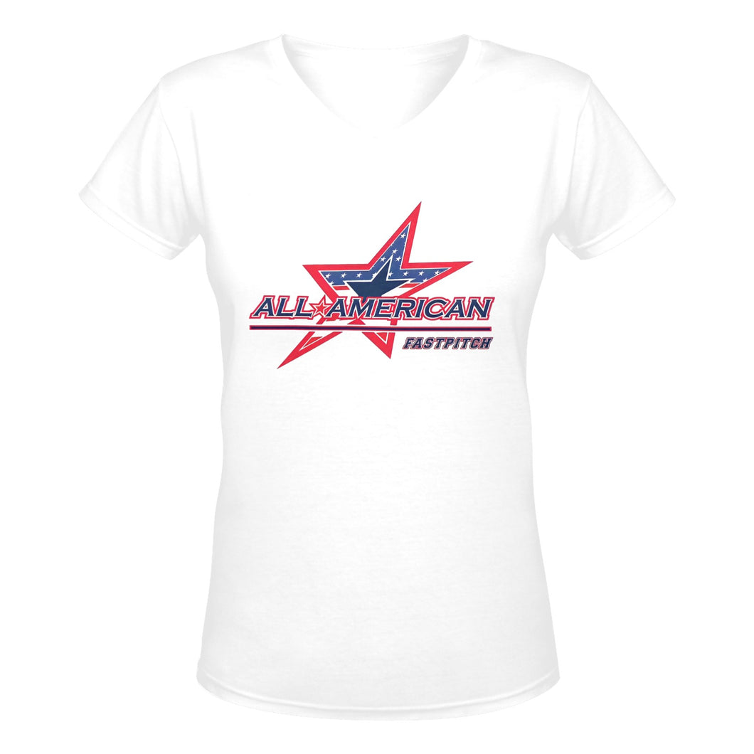 All American V-neck White Women's Deep V-neck T-shirt (Model T19)