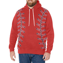 Load image into Gallery viewer, Baseball Red Fleece Lined Men&#39;s Long Sleeve Fleece Hoodie (Model H55)
