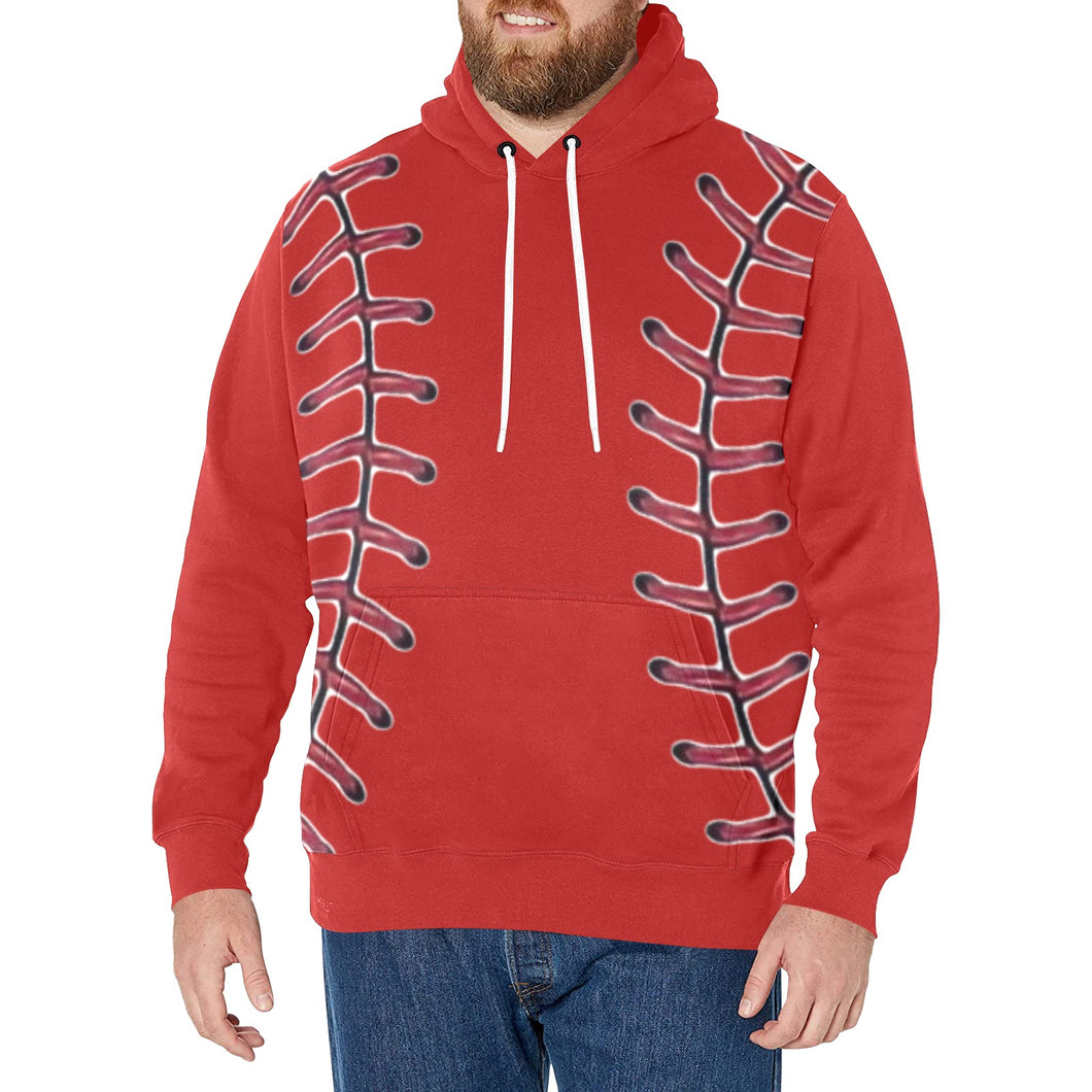 Baseball Red Fleece Lined Men's Long Sleeve Fleece Hoodie (Model H55)