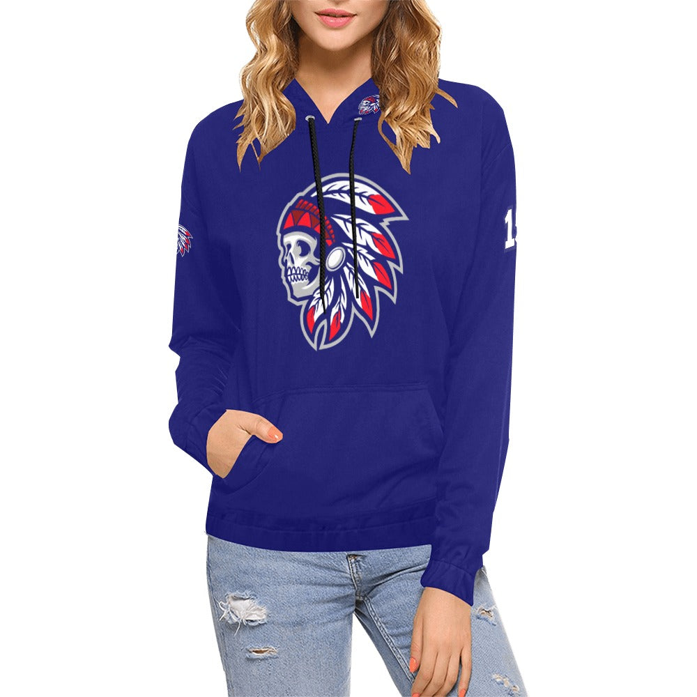 Tribe Navy Name/Number All Over Print Hoodie for Women (USA Size) (Model H13)