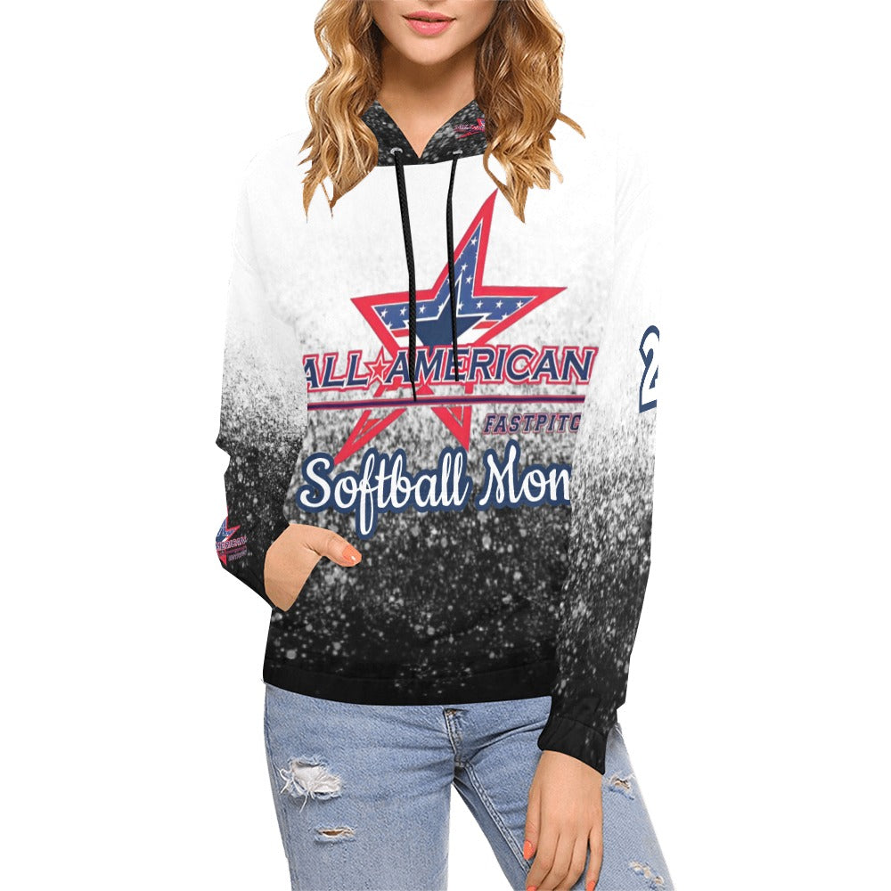 All American Mom Hoodie Full Custom Black and White All Over Print Hoodie for Women (USA Size) (Model H13)