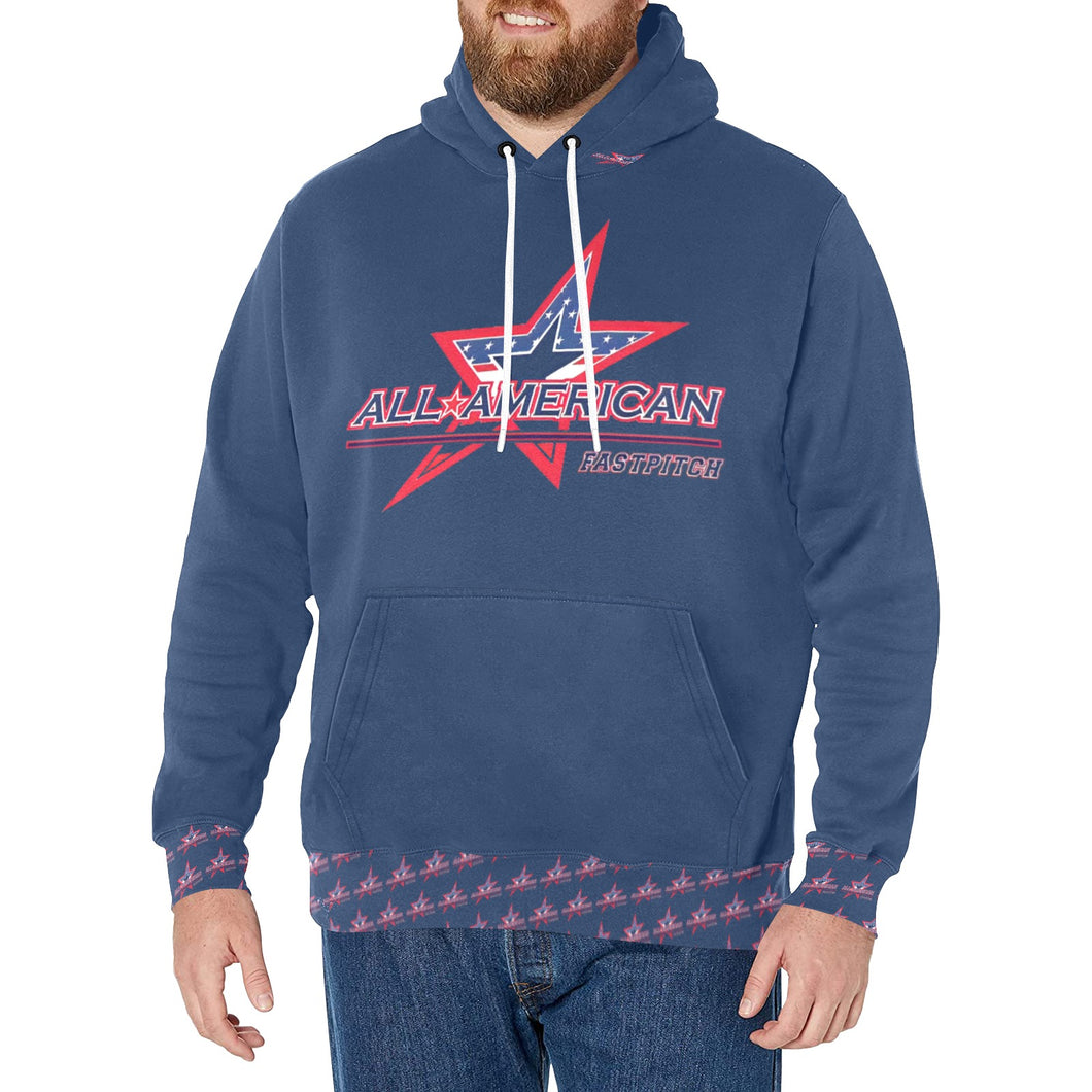 All American Basic Number, Print Cuff Blue Men's Long Sleeve Fleece Hoodie (Model H55)