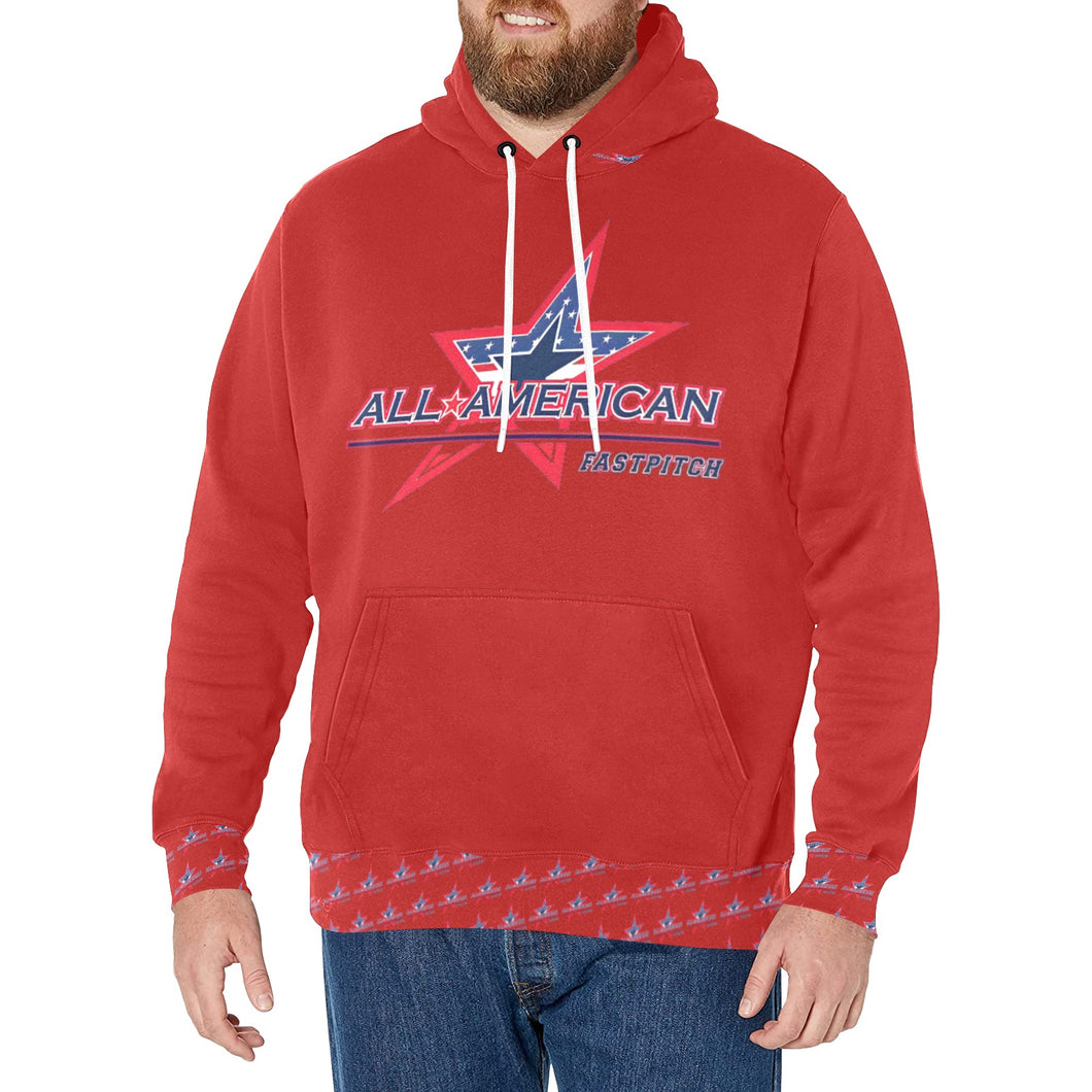 All American Basic Number, Print Cuff Red Men's Long Sleeve Fleece Hoodie (Model H55)