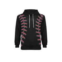 Load image into Gallery viewer, Black Baseball Fleece Lined Men&#39;s Long Sleeve Fleece Hoodie (Model H55)

