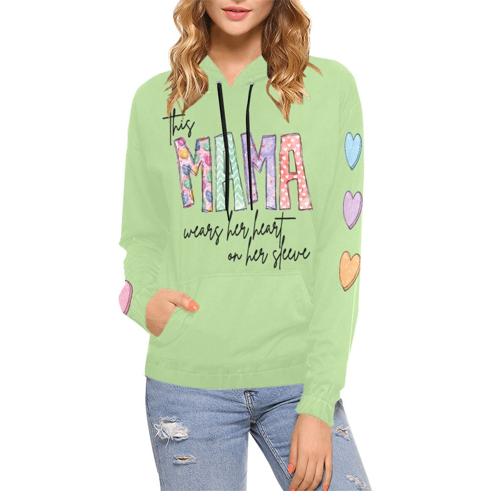 Mama Light GreenF All Over Print Hoodie for Women (USA Size) (Model H13)