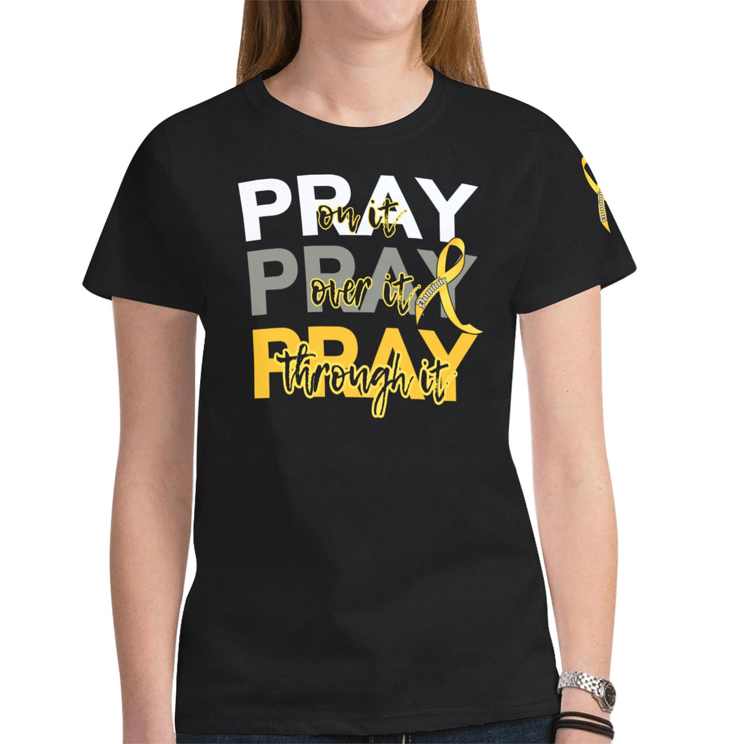 PRAY Dom Black Yellow New All Over Print T-shirt for Women (Model T45)