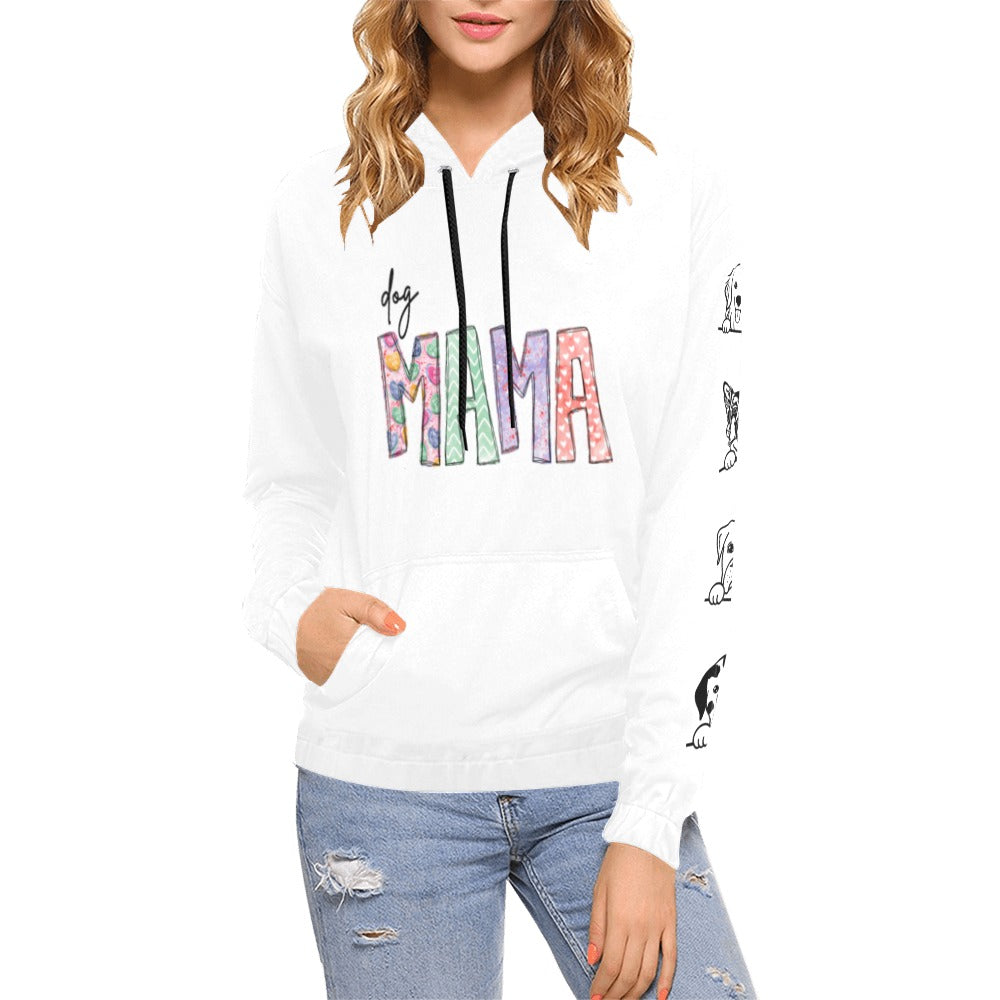 Dog Mama Back Paws/Pics down sleeve All Over Print Hoodie for Women (USA Size) (Model H13)